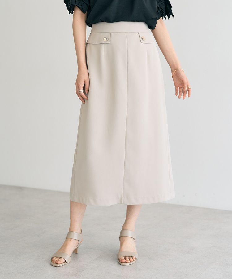 YECCA VECCA「ポケットデザインナロースカート」|タイト|Light beige
