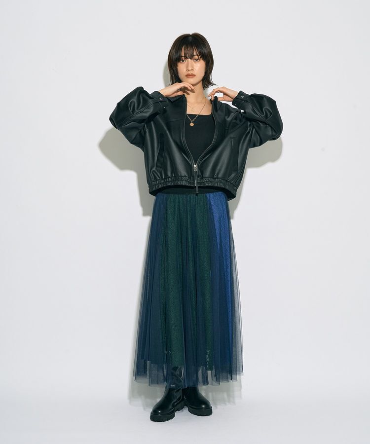 Editt by YECCA VECCA「【archive】レースブロッキングチュールスカート」|フレア|