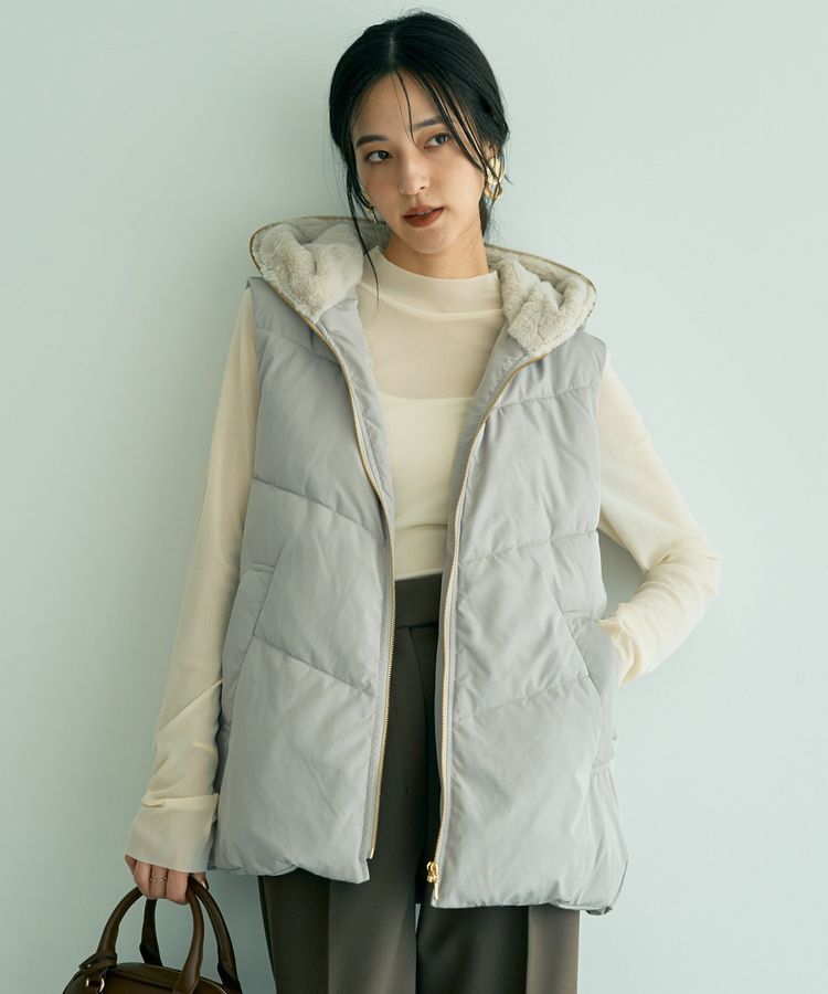 YECCA VECCA「中綿フーディージレ」|ブルゾン・スタジャン|Gray Beige