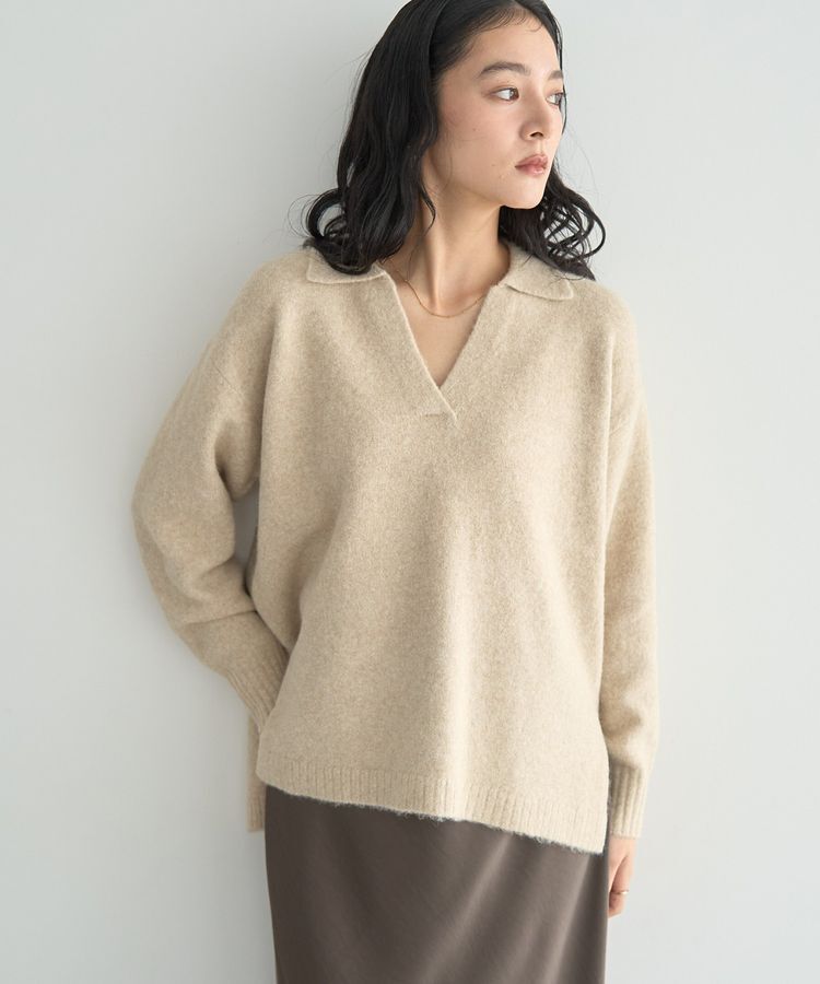 YECCA VECCA「襟付きVネックニット」|ニット・セーター|Beige