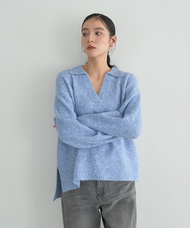 YECCA VECCA「襟付きVネックニット」|ニット・セーター|Blue