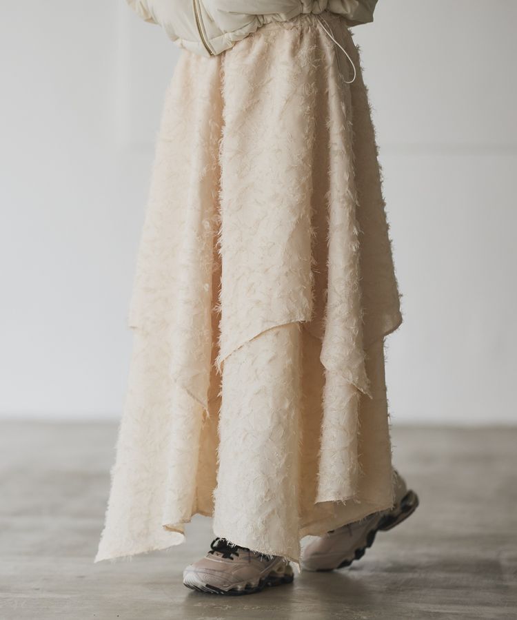 GARAGE OF GOOD CLOTHING「ジャガードオーバーラップロングスカート」|フレア|Ivory