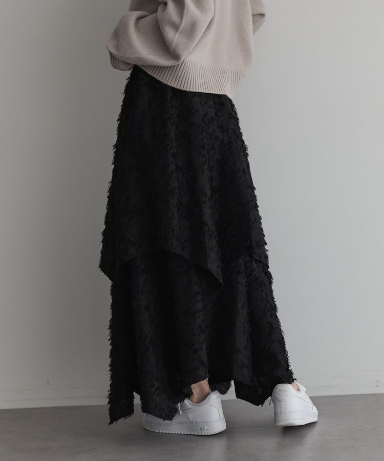 GARAGE OF GOOD CLOTHING「ジャガードオーバーラップロングスカート」|フレア|Black