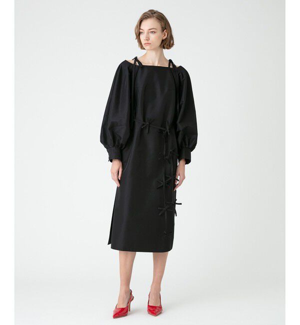 LOULOU WILLOUGHBY「【LOULOU WILLOUGHBY】メモリーツイルリボンワンピース」|ワンピース|ブラック