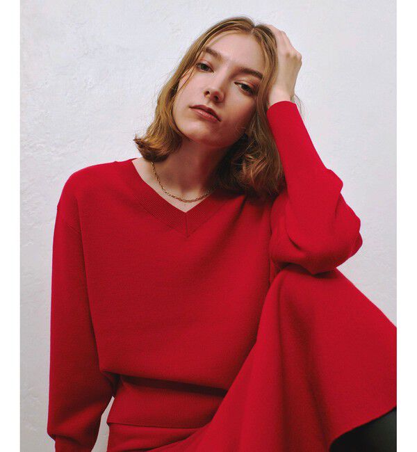 allureville「【セットアップ対応可能】ウールスムース2WAYネックプルオーバー」|ニット・セーター|レッド