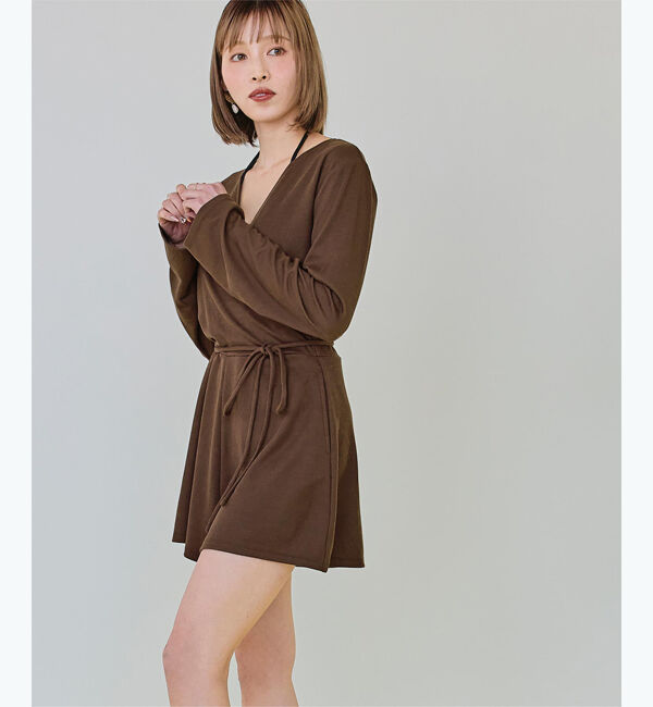 SEA DRESS「細リブカシュクールオールインワン」|コンビネゾン|