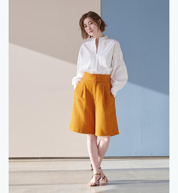 ur's「ツイードハイウエストハーフパンツ」|その他|オレンジ