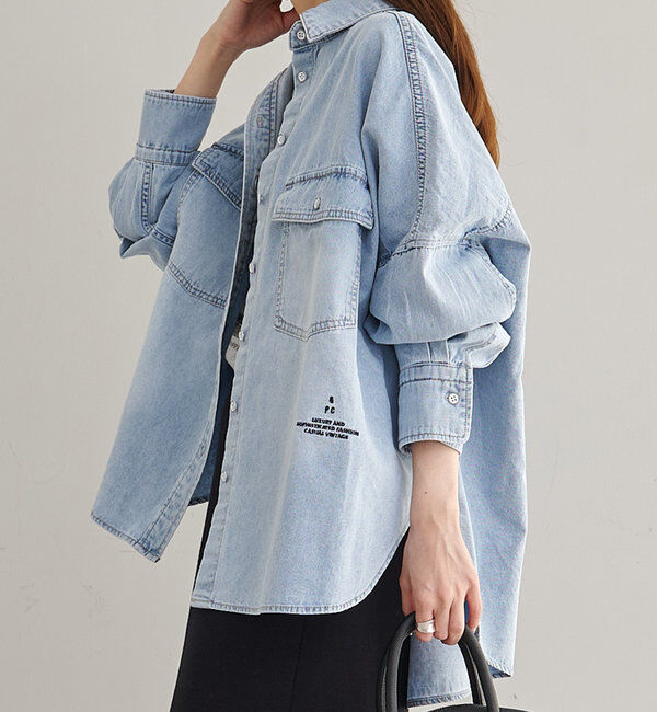 「ヴィンテージライクデニムシャツ」|シャツ・ブラウス|サックスブルー