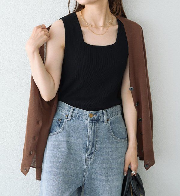  「《新色登場！/リバイバル》【Du noir】リネンタッチスクエアタンク」|ニット・セーター|ブラック