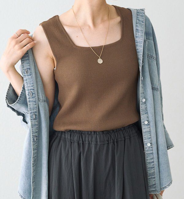  「《新色登場！/リバイバル》【Du noir】リネンタッチスクエアタンク」|ニット・セーター|モカ