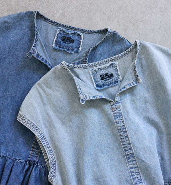  「【25th】綿麻デニムフレンチスリーブブラウス」|プルオーバー|