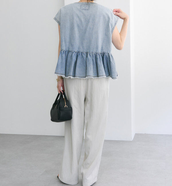 「【25th】綿麻デニムフレンチスリーブブラウス」|プルオーバー|