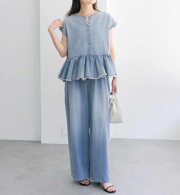  「【25th】綿麻デニムフレンチスリーブブラウス」|プルオーバー|