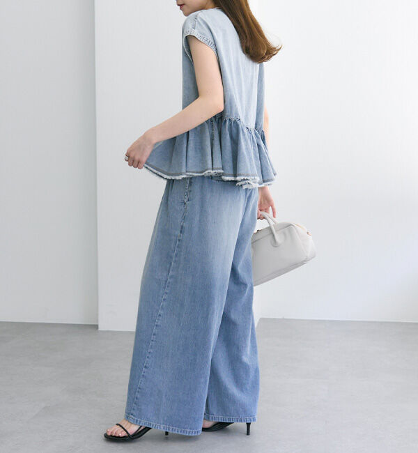  「【25th】綿麻デニムフレンチスリーブブラウス」|プルオーバー|