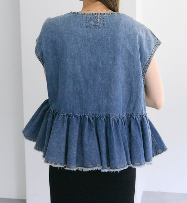  「【25th】綿麻デニムフレンチスリーブブラウス」|プルオーバー|