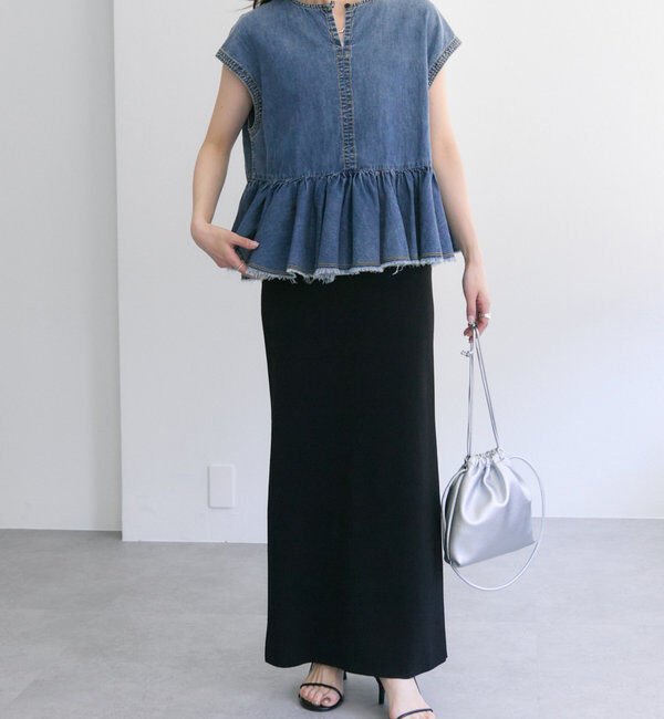  「【25th】綿麻デニムフレンチスリーブブラウス」|プルオーバー|