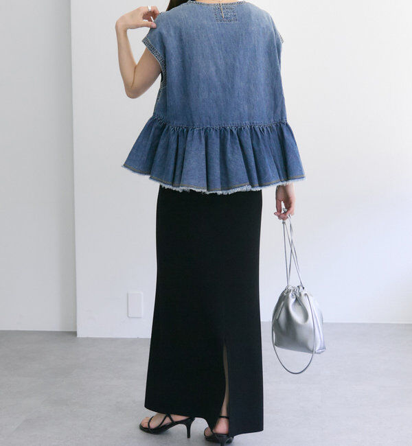  「【25th】綿麻デニムフレンチスリーブブラウス」|プルオーバー|