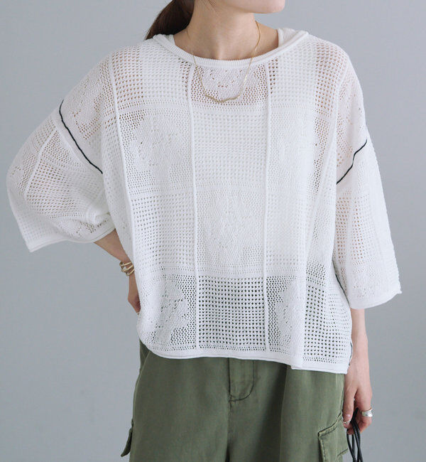  「配色透かし編みプルオーバー」|ニット・セーター|