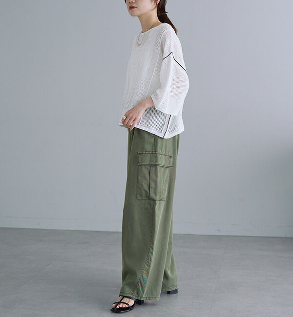  「配色透かし編みプルオーバー」|ニット・セーター|