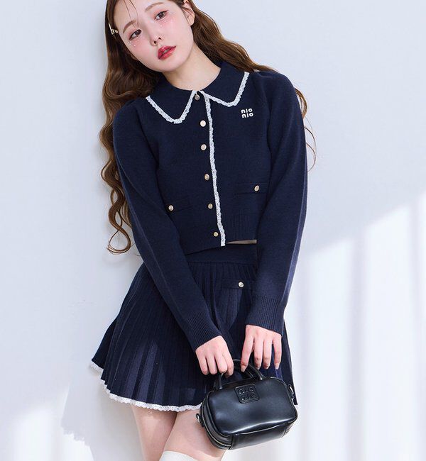  「ロゴ入りニットセットアップ」|ワンピース|ネイビー