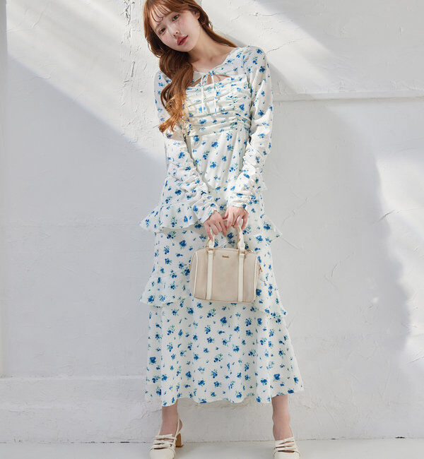  「【推し活collection】シャーリングリボンワンピース」|ワンピース|ブルー系その他