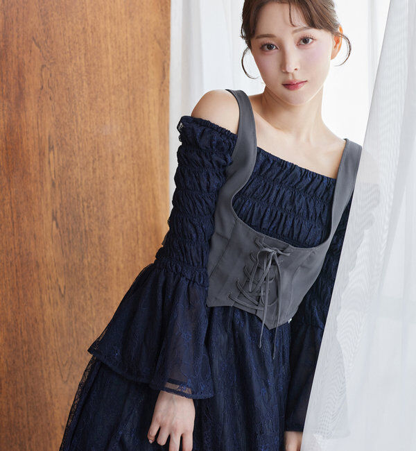  「コルセットベストSETワンピース」|ワンピース|ネイビー