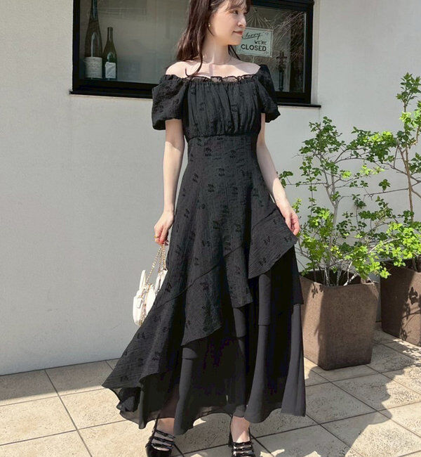  「【Black collection】イレヘムティアードロングワンピース」|ワンピース|