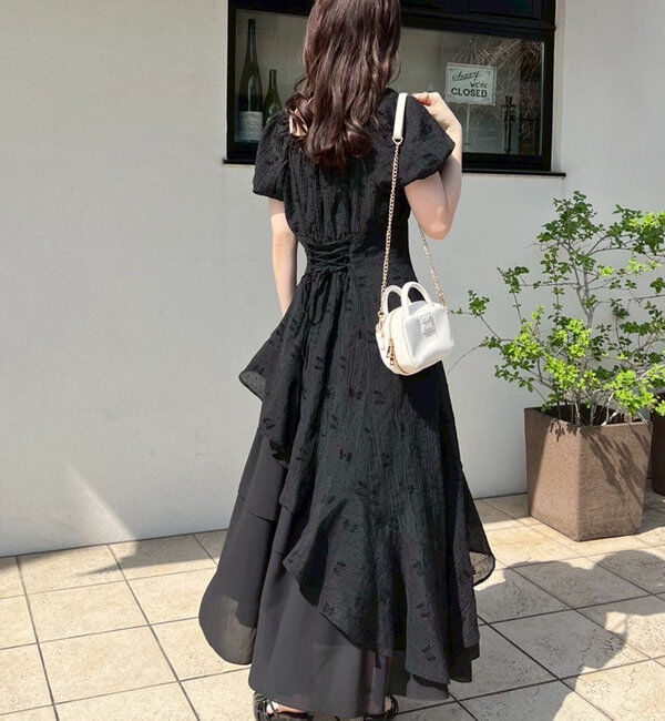  「【Black collection】イレヘムティアードロングワンピース」|ワンピース|