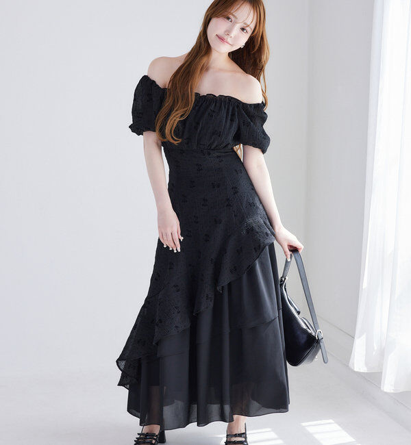  「【Black collection】イレヘムティアードロングワンピース」|ワンピース|