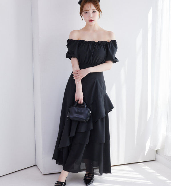  「【Black collection】イレヘムティアードロングワンピース」|ワンピース|
