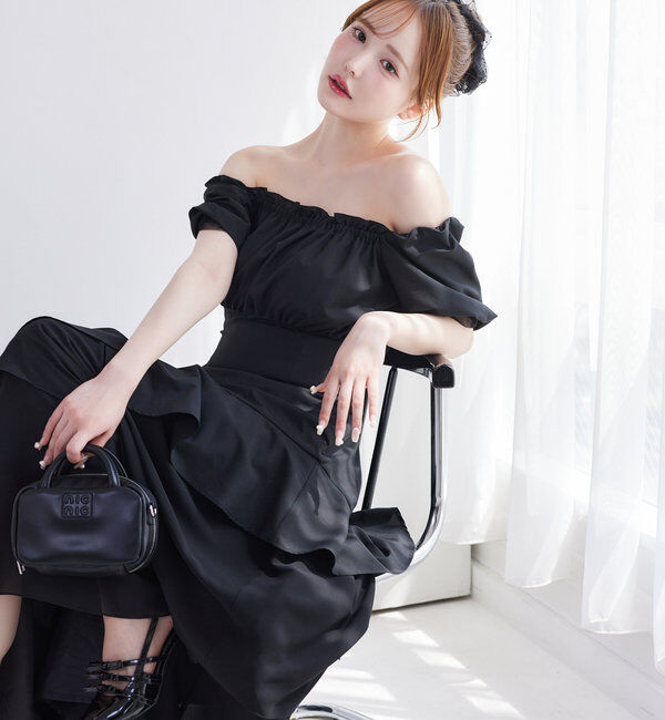  「【Black collection】イレヘムティアードロングワンピース」|ワンピース|