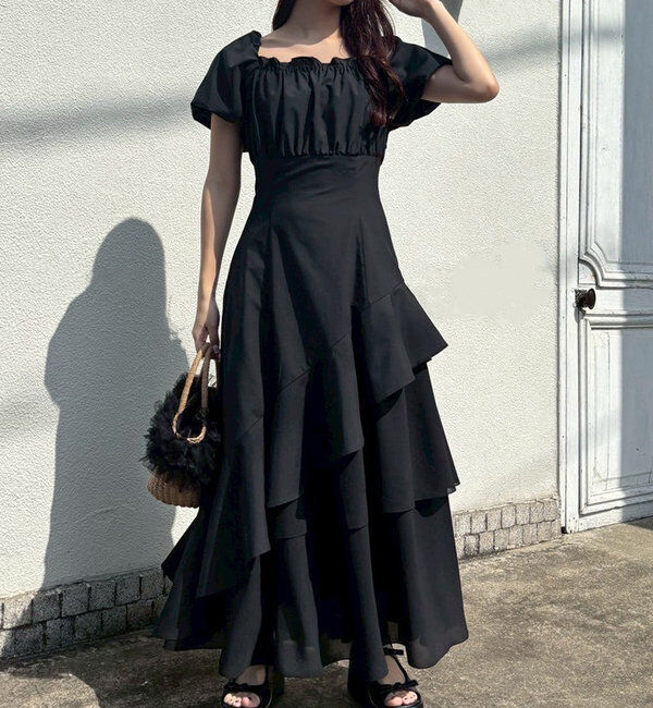  「【Black collection】イレヘムティアードロングワンピース」|ワンピース|