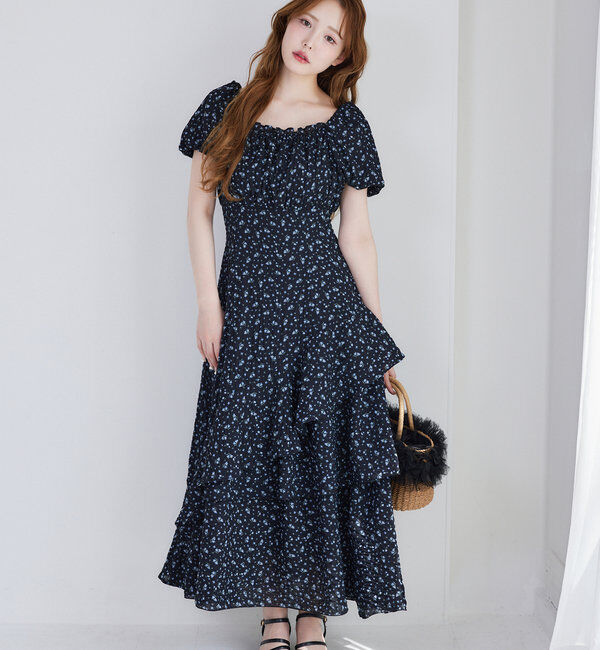  「【Black collection】イレヘムティアードロングワンピース」|ワンピース|