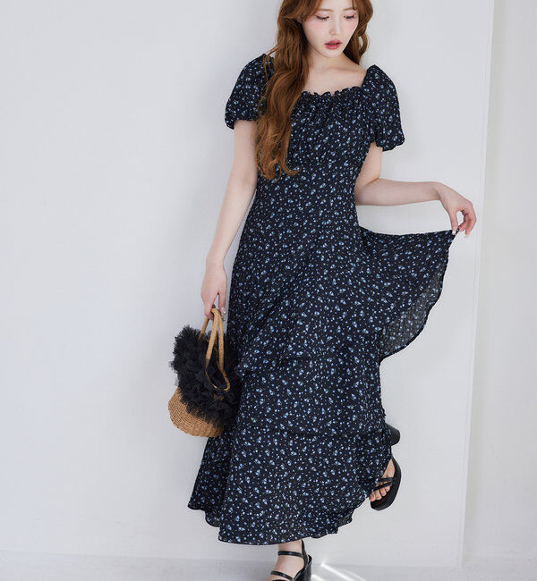  「【Black collection】イレヘムティアードロングワンピース」|ワンピース|