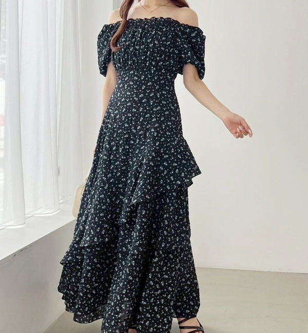  「【Black collection】イレヘムティアードロングワンピース」|ワンピース|