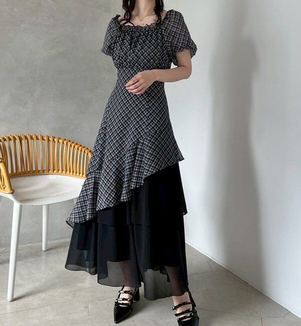  「【Black collection】イレヘムティアードロングワンピース」|ワンピース|