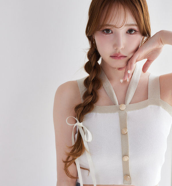  「【セット対応】配色ラメニットビスチェ」|ニット・セーター|オフホワイト