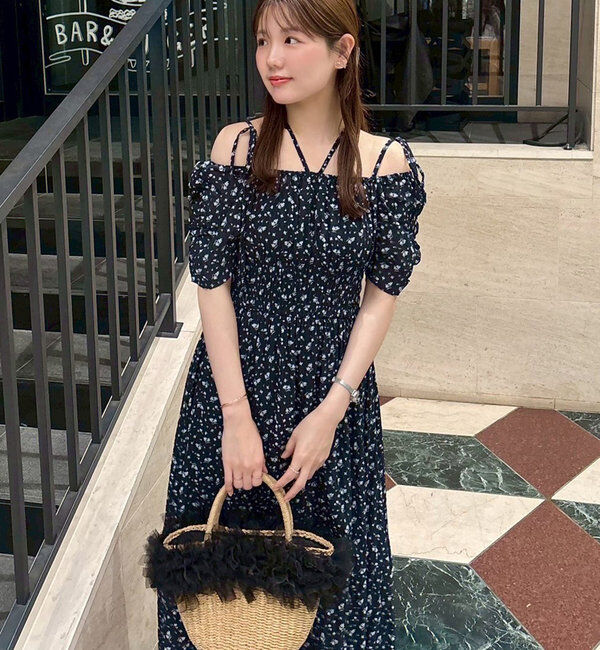  「【ウエスト細見え】シャーリングアソートワンピ」|ワンピース|