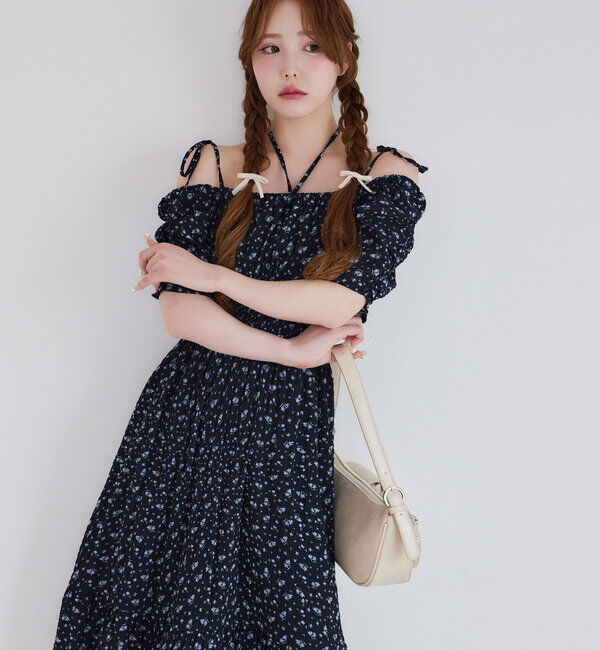  「【ウエスト細見え】シャーリングアソートワンピ」|ワンピース|