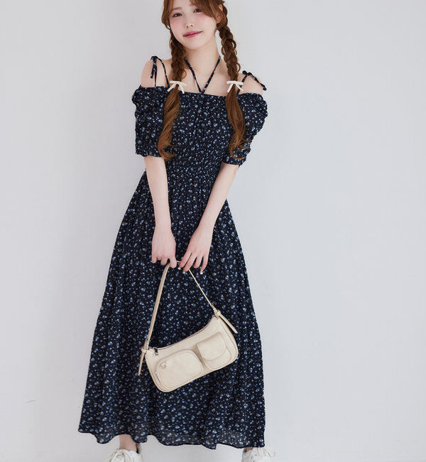  「【ウエスト細見え】シャーリングアソートワンピ」|ワンピース|