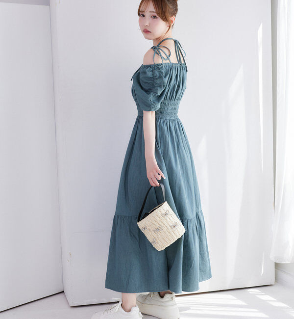  「【ウエスト細見え】シャーリングアソートワンピ」|ワンピース|