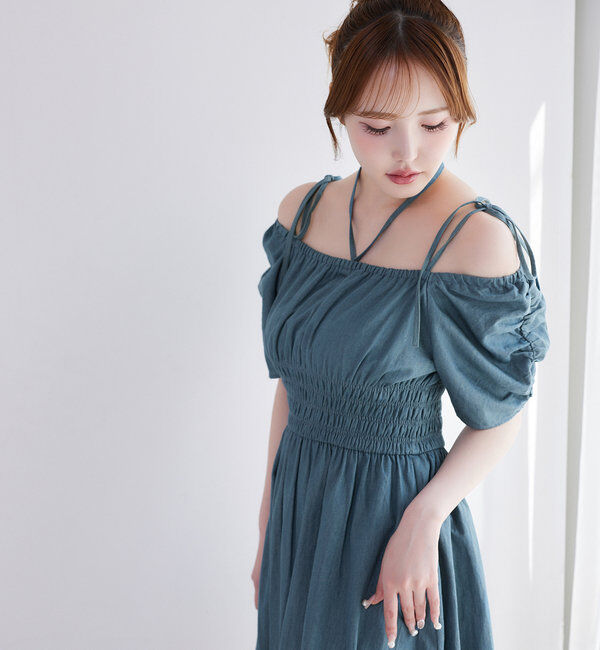  「【ウエスト細見え】シャーリングアソートワンピ」|ワンピース|