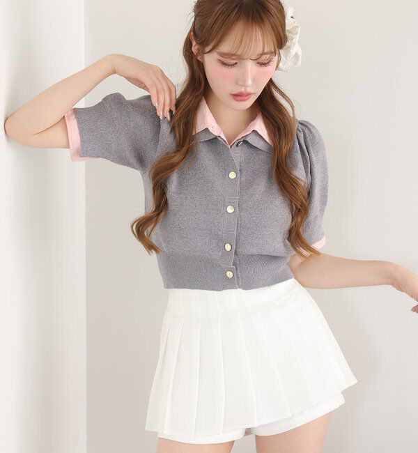  「今期トレンド/重ね襟半袖ニット」|ニット・セーター|