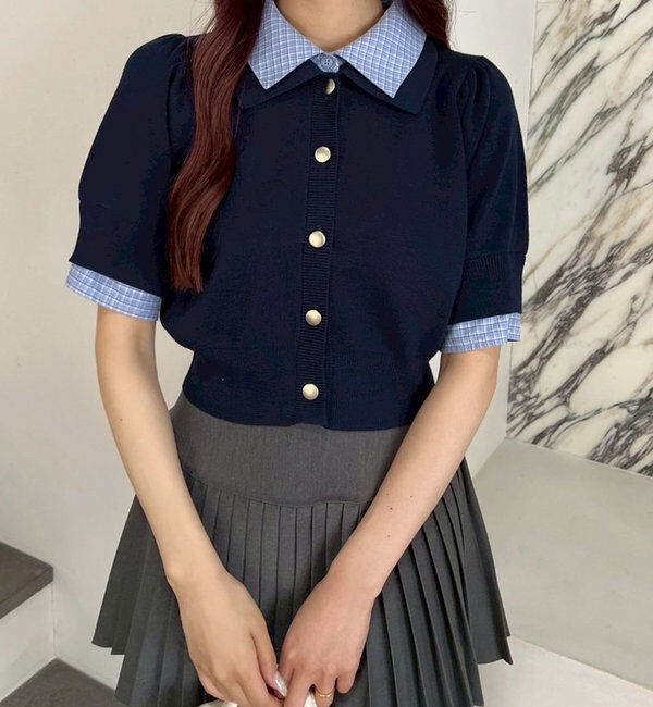  「今期トレンド/重ね襟半袖ニット」|ニット・セーター|