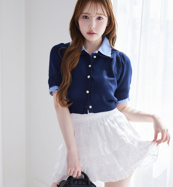  「今期トレンド/重ね襟半袖ニット」|ニット・セーター|