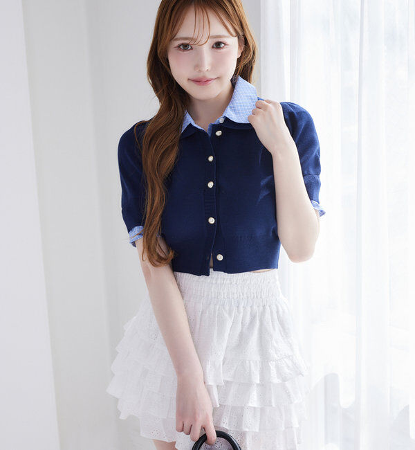  「今期トレンド/重ね襟半袖ニット」|ニット・セーター|