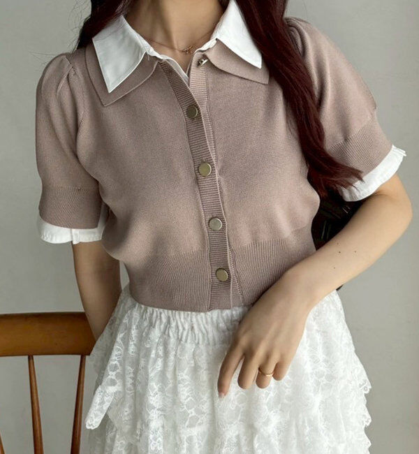  「今期トレンド/重ね襟半袖ニット」|ニット・セーター|