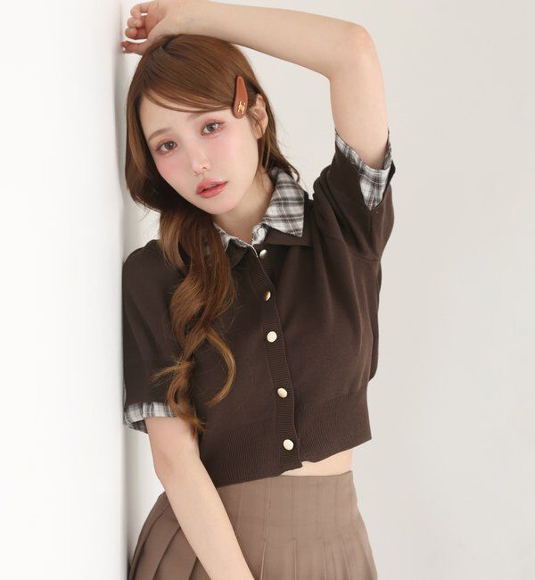  「今期トレンド/重ね襟半袖ニット」|ニット・セーター|