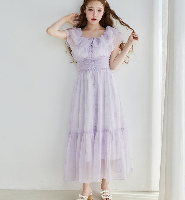  「【moon light marine collection】刺繍シアーワンピース」|ワンピース|ラベンダー