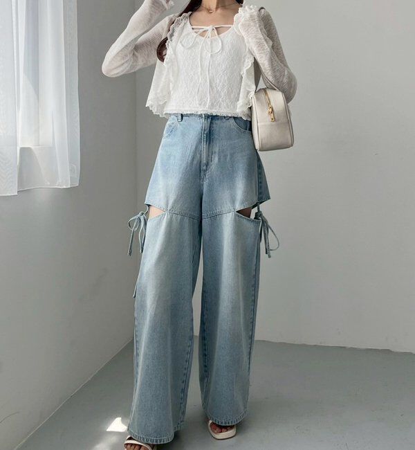  「レース切り替えシアーカーデ」|ニット・セーター|